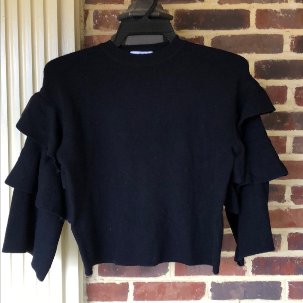 Anthropologie Tiered Sleeve Black Sweater- Mint